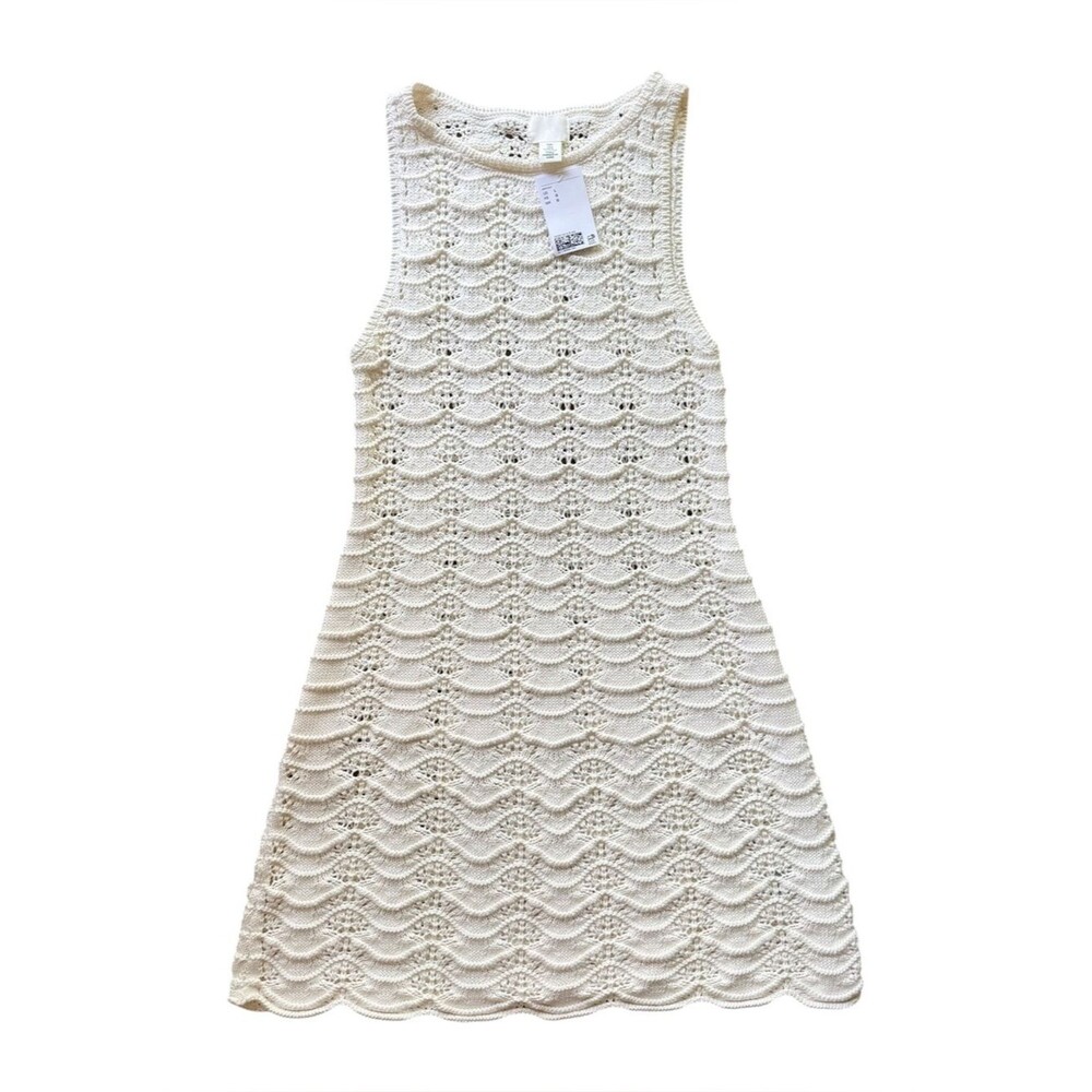NWT H&M Coastal Pointelle Knit Dress Ivory L